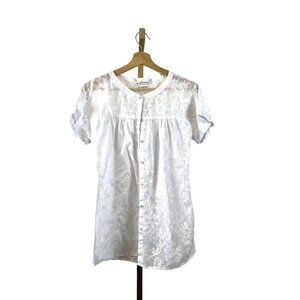 Ex Officio Short Sleeve Floral Print Cotton Sheer Lightweight Blouse EUC Sz S